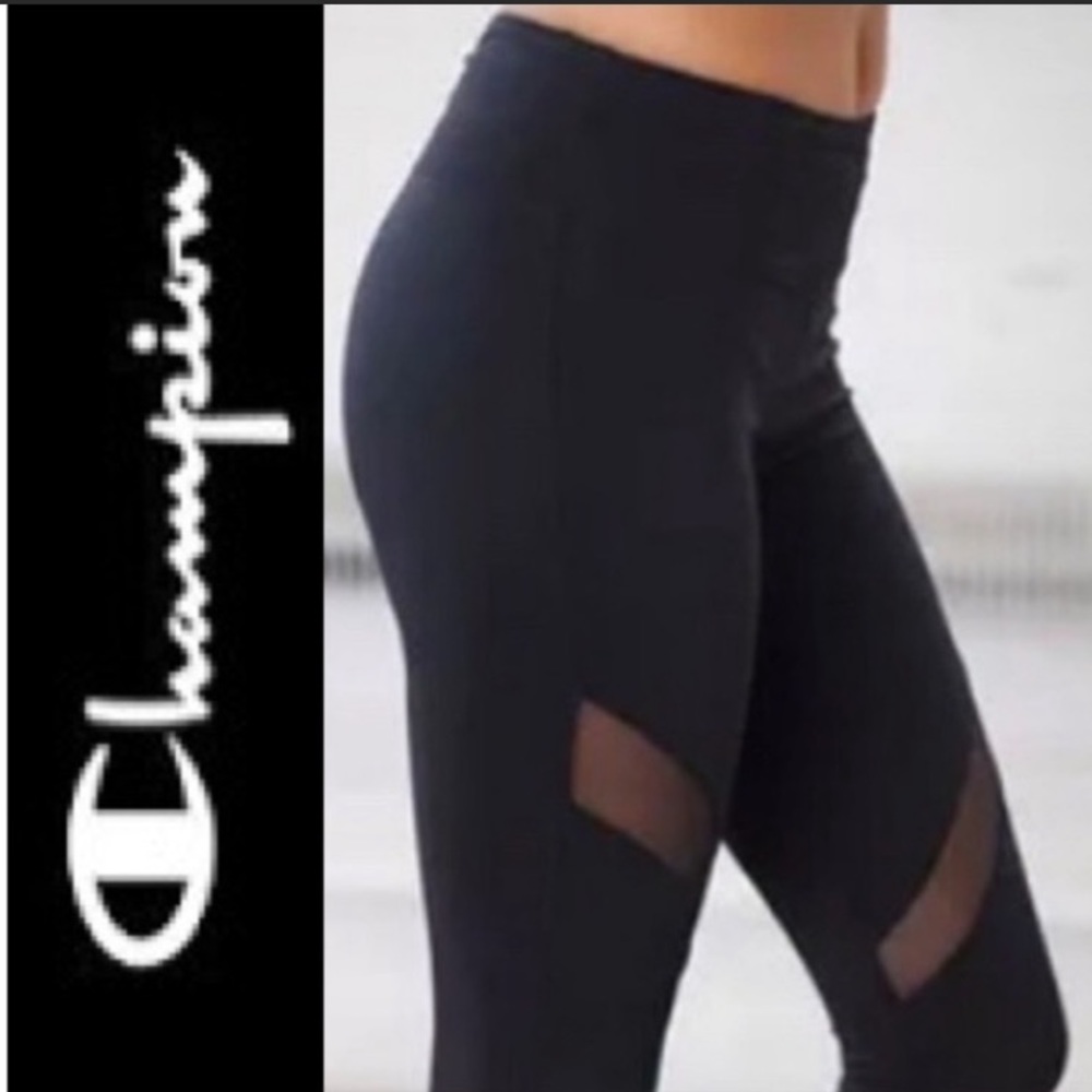 Champion Leggings Athletic Pants Black Mesh Side Panel Insert XS Yoga Gym